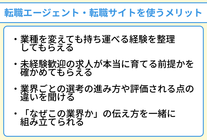 異業種転職で転職エージェント・転職サイトを使うメリットのイラスト